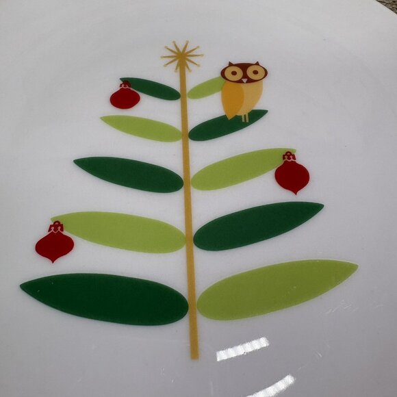 Rachael Ray HOLIDAY HOOT Christmas Tree Owl Stars Porcelain Salad Plates Set 4 - Picture 12 of 16
